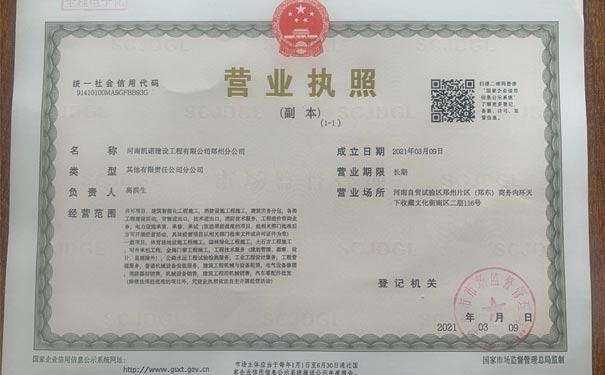 小美熊代办理郑州分公司营业执照案例