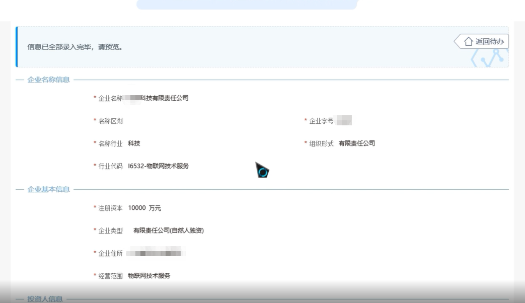 河南国家局核名要求企业名称登记网上申报信息预览